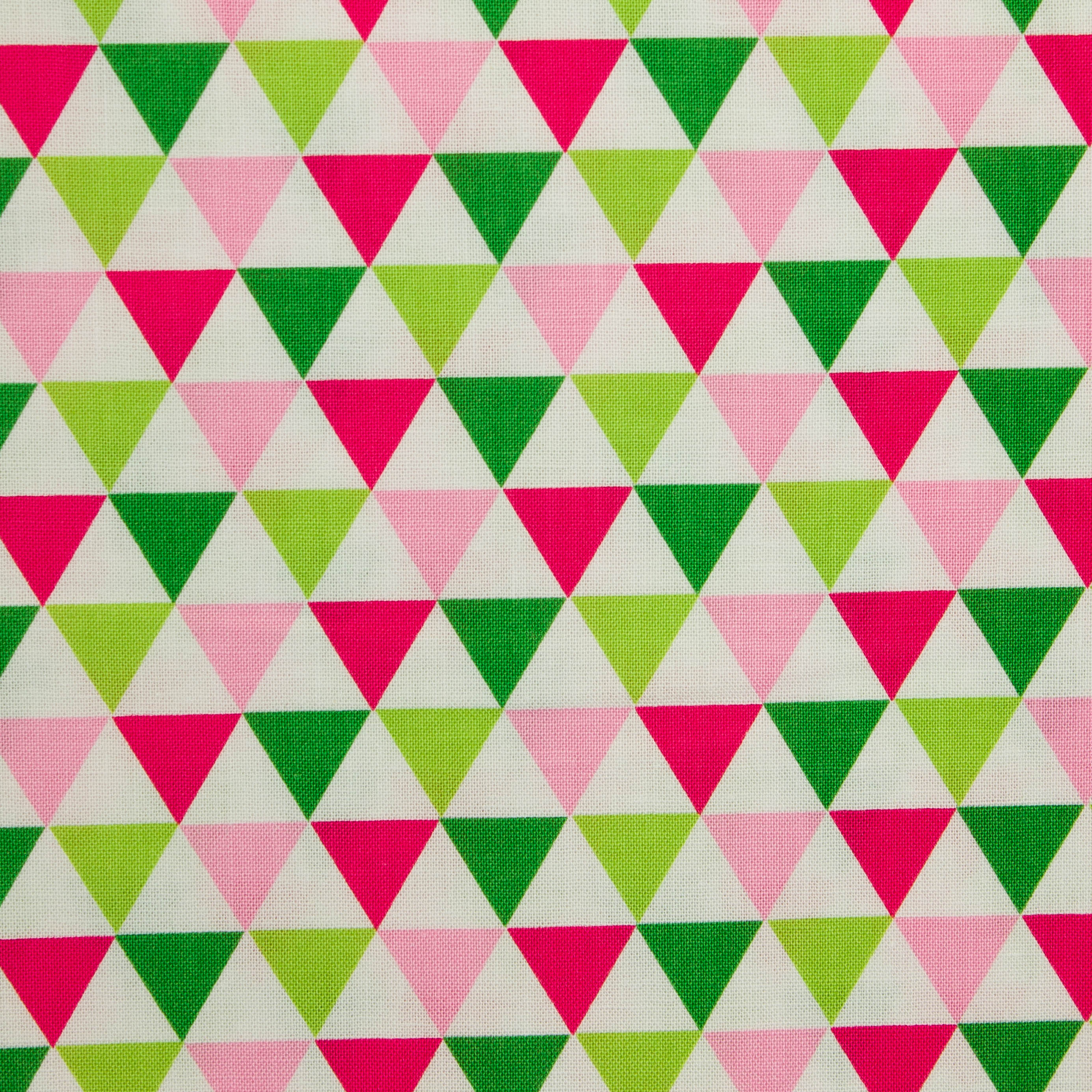 Katoen wit met roze, groene en rode driehoeken